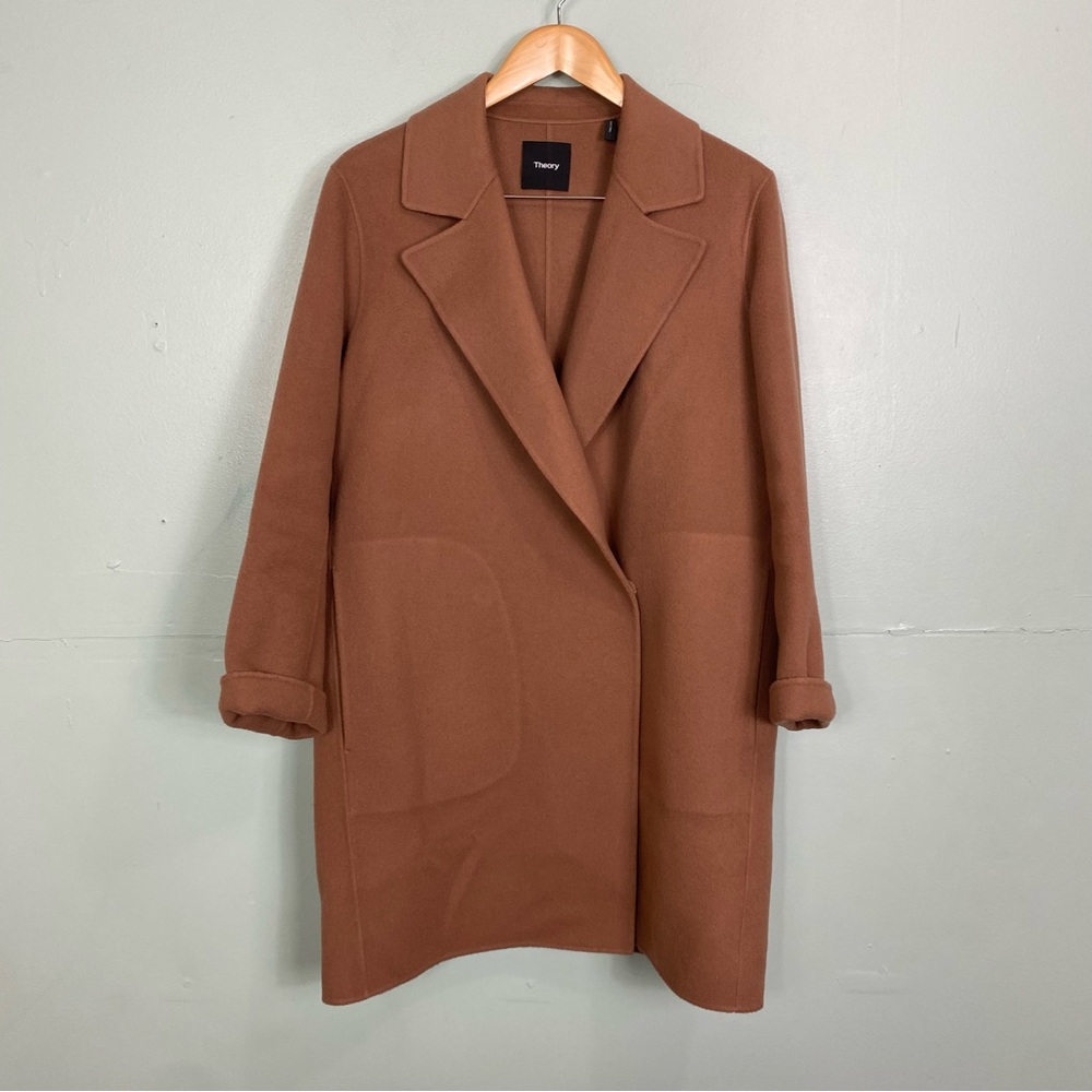 Theory Boy Coat Winsome 2 Brown Wool Cashmere Double Face Medium - Picture 2 of 10